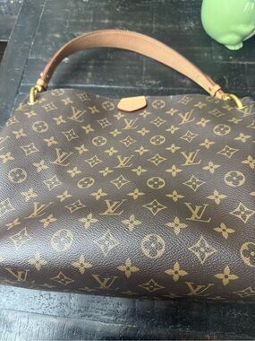 Louis Vuitton Brown Monogram Canvas Shoulder Bag with Tan Trim